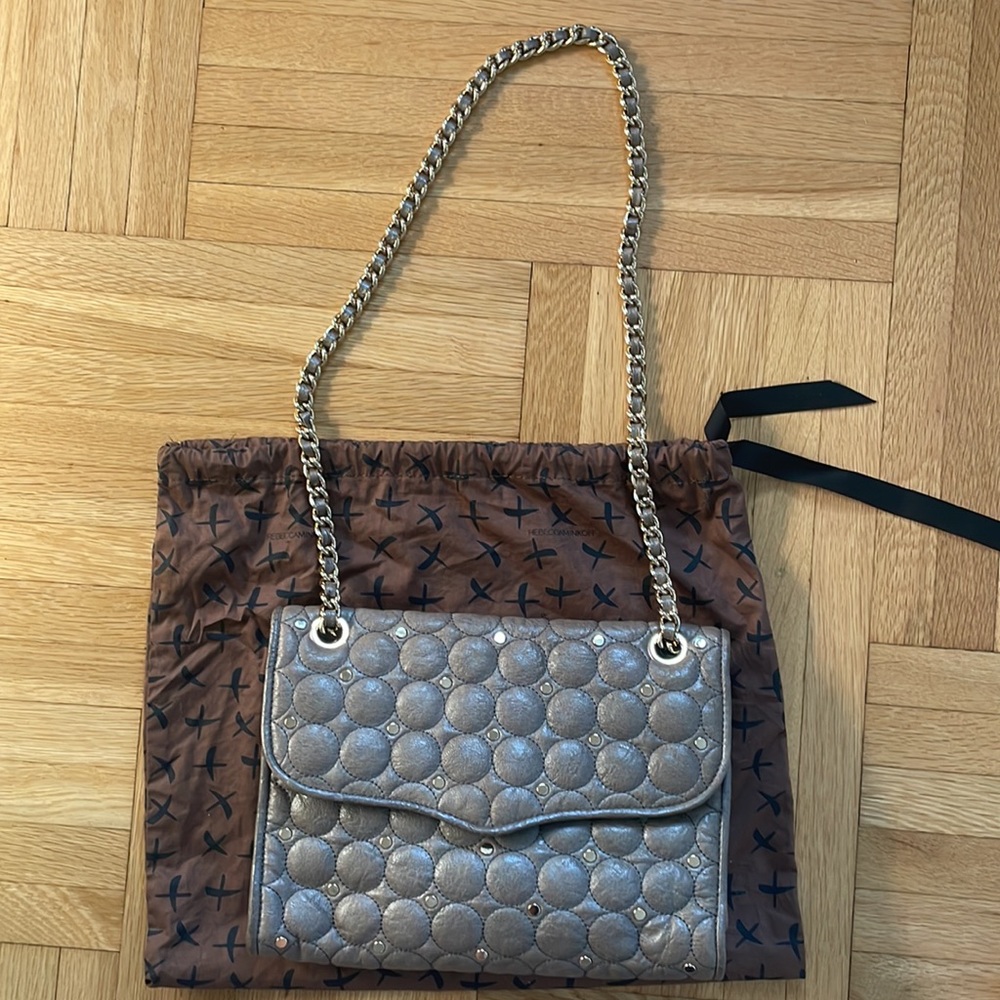 Rebecca Minkoff | Quilted Affair Studded Crossbody Bag Purse gray chain link
